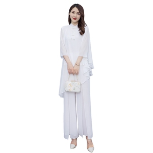 禅意女装白色改良文艺复古汉服夏唐装中国风禅修套装茶服女连衣裙图片