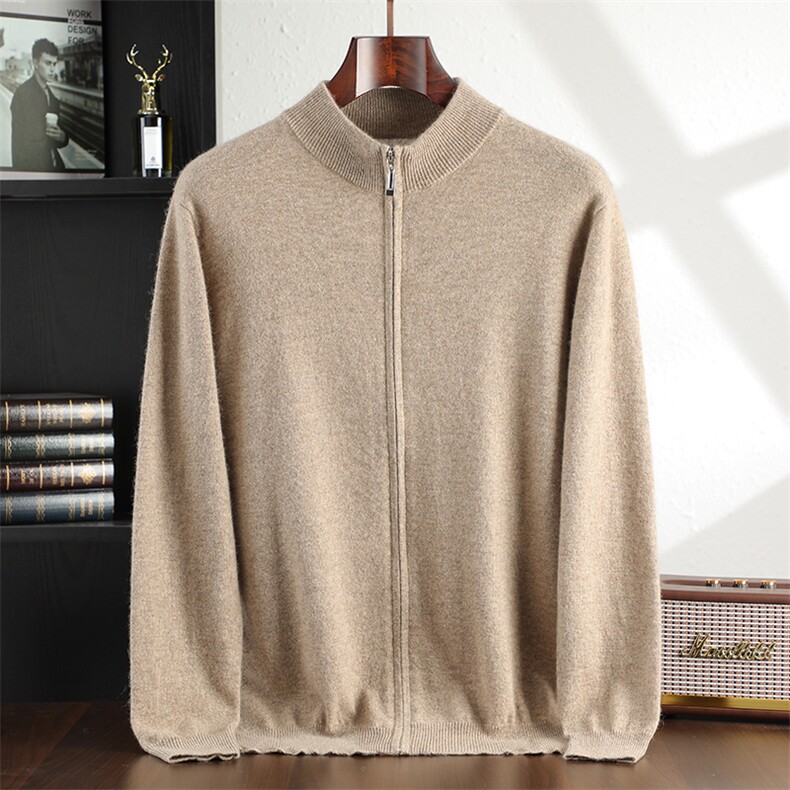 男款衫35%秋冬保暖拉链简约男装，男装羊绒开衫，飞邦羊绒