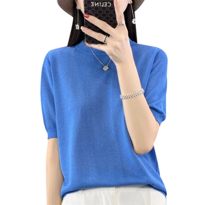 薄款超细精纺短袖天丝羊毛衫女春秋夏圆领宽松针织打底衫半袖T恤图片