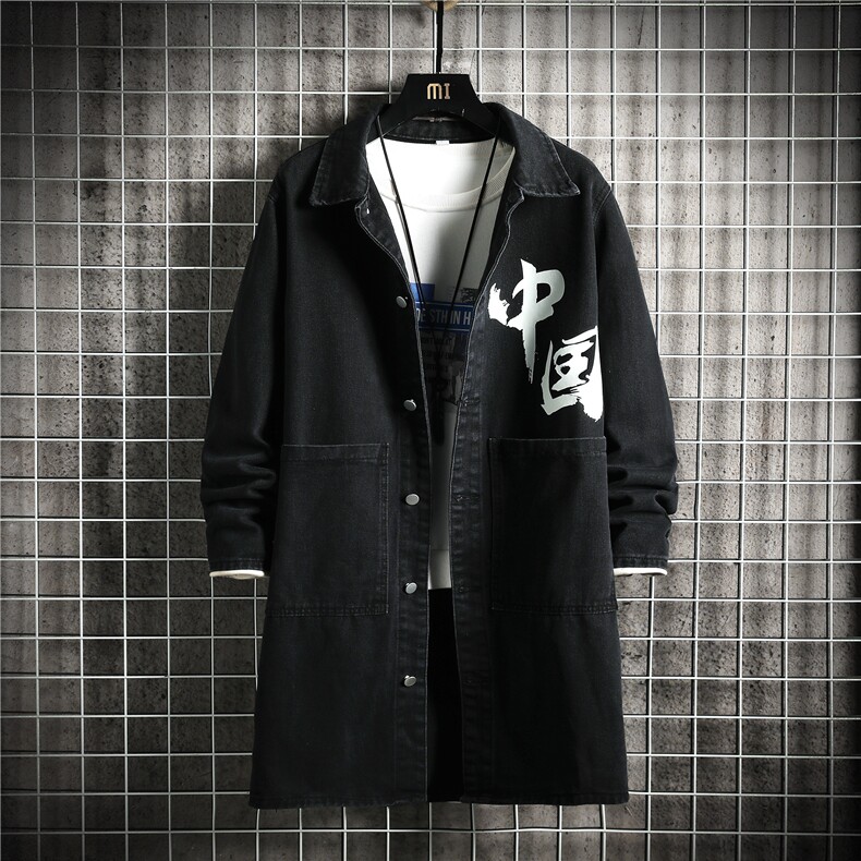 FY638-P78秋季牛仔风衣男士长款潮流大码修身帅气青年外套，男装风衣，星座103A