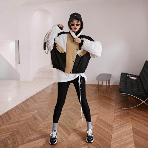 短款拼色棉衣，女装棉衣/棉服，YOUER DENG