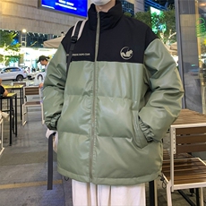 港风夜景可爱松鼠印花休闲立领PU皮棉服A247-MY84006特批95控158，男装棉衣，电商A247
