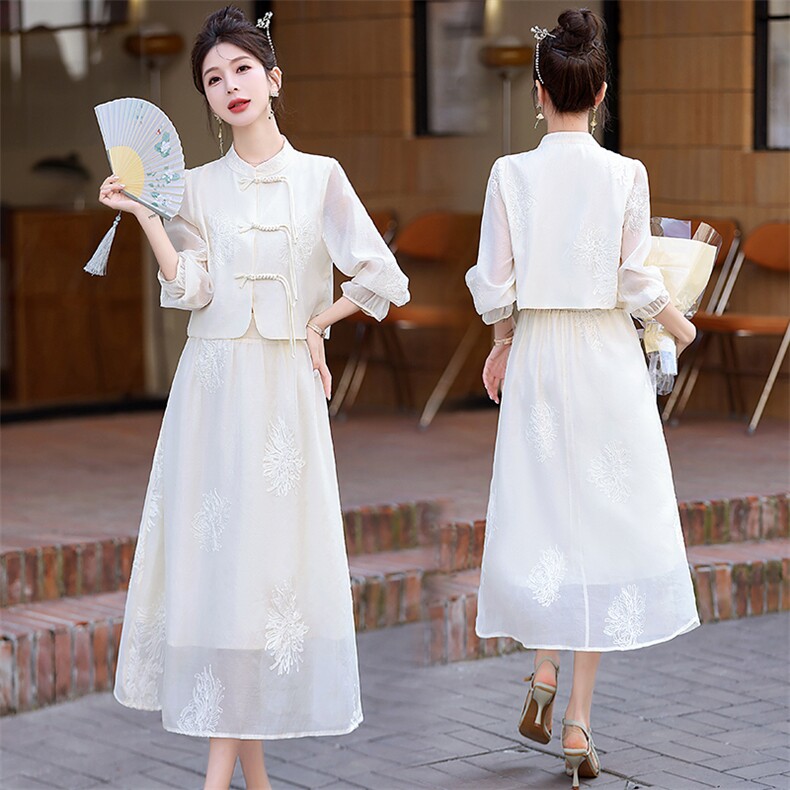 【现货】绣花连衣裙两件套2024夏季新款气质优雅裙子，女装连衣裙，C位