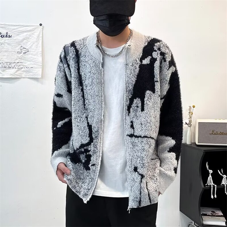 秋冬拉链开衫毛衣外套男半高领拼色渐变青少年宽松学生针织衫889,男装针织衫/毛衣,星座506