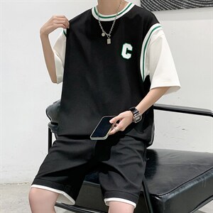 2025夏季华夫格套装男青少年两件套港风套装TZ227-P55图片