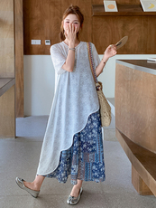 流苏不规则蕾丝T恤连衣裙两件套女夏度假风爆款流行小众不撞款，女装套装/套裙，浙宝305