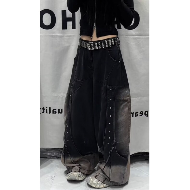 复古做旧牛仔裤时尚女磨毛宽松直筒裤子阔腿裤潮货号ZB396P66,男装牛仔裤,星座1112-1