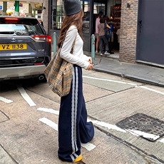 美式辣妹工装裤女2025新款宽松设计感小个子拼接条纹休闲运动裤子，男装休闲裤，星座506A
