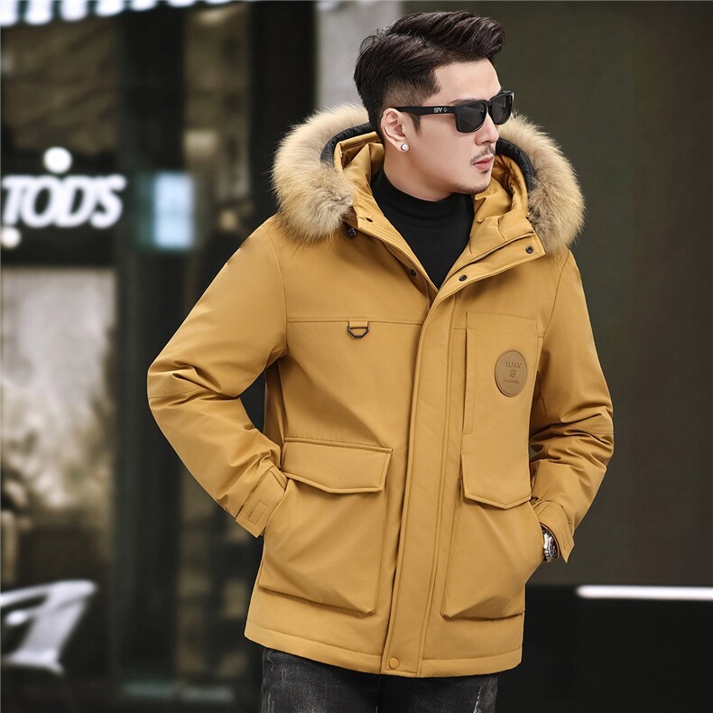 2025新款中长款中年羽绒服男加厚90绒子中青年大毛领休闲羽绒服，男装羽绒服，钱塘723