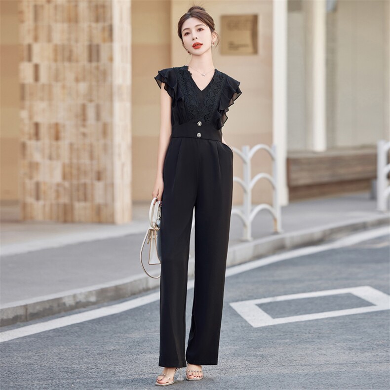 气质女神范连体裤女2025夏装高级感无袖修身显瘦蕾丝边连衣裤,女装连体裤,米雪儿