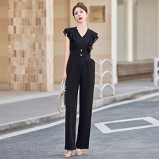 气质女神范连体裤女2025夏装高级感无袖修身显瘦蕾丝边连衣裤，女装连体裤，米雪儿