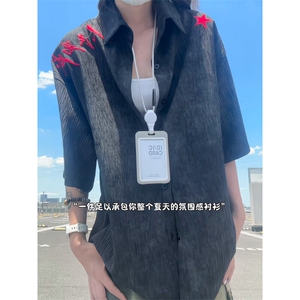 XZ809A/SSS09/P65/控78   扎染冰丝刺绣人民万岁短袖衬衫图片