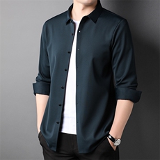 LM1051男士2023年秋冬款加绒加厚长袖衬衫商务休闲修身衬衣P88，男装衬衫，电商B360