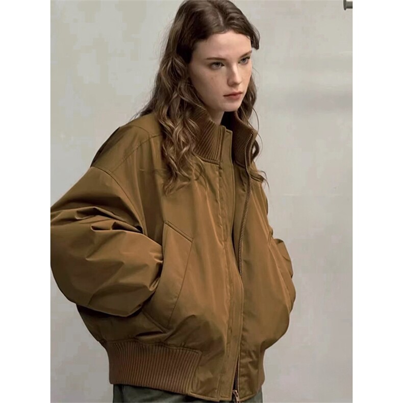 抖音得物美式潮休闲夹克春季立领纯色复古工装加厚棉服外套AMY03,男装夹克,电商A443