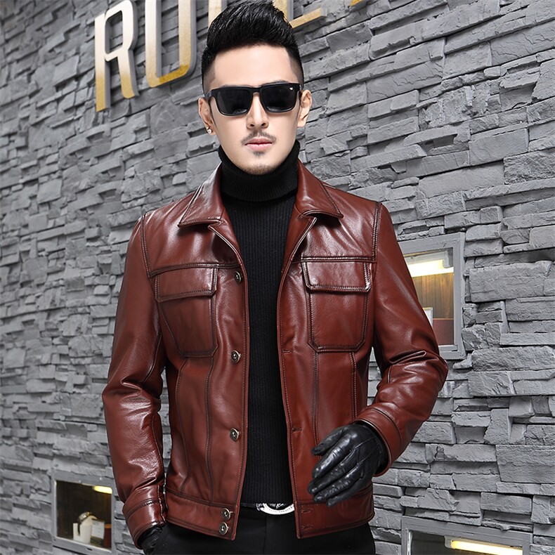 ZH8620秋季新款男士牛皮夹克真皮机车皮衣韩版P580，男装夹克，电商B360A（原721A）