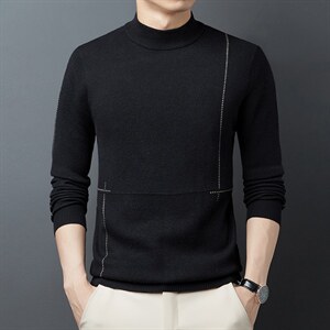 2023春秋季新款纯色宽松圆领毛衣中年商务休闲男士上衣针织衫图片