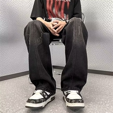 破洞牛仔裤男潮牌宽松直筒裤美式高街vibe阔腿裤N2266-p42加绒52，男装牛仔裤，星座1008-2