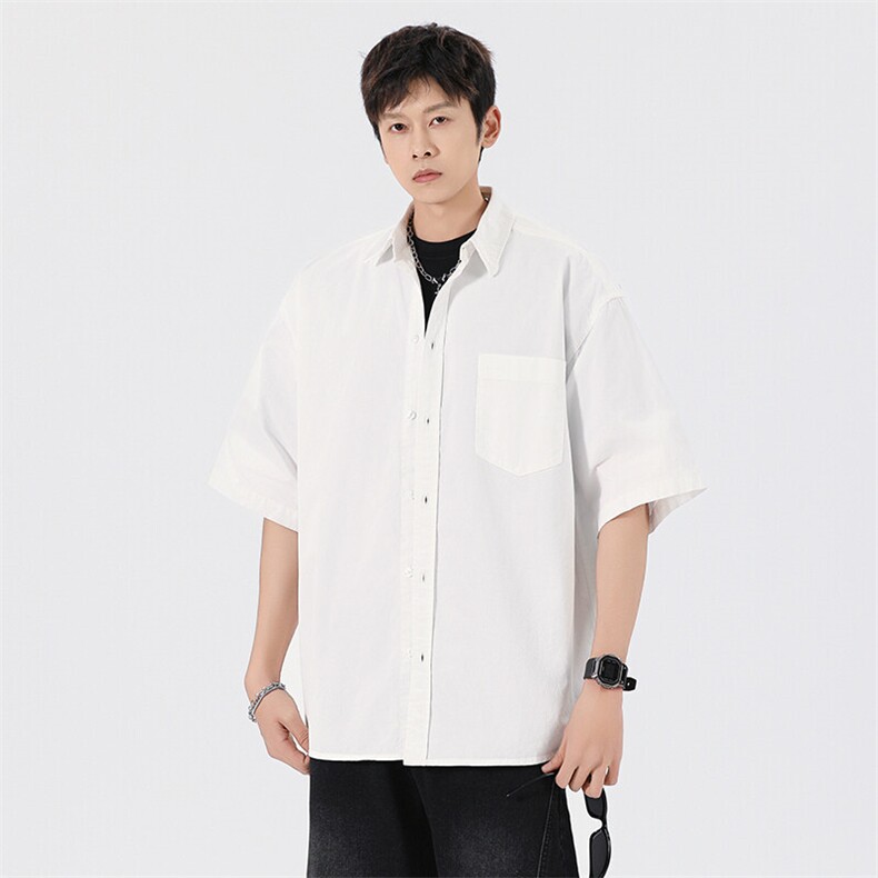 短袖衬衫纯棉夏季五分袖港风潮牌休闲衬衣服A436-0628-P4869,男装衬衫,电商A436