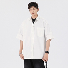 短袖衬衫纯棉夏季五分袖港风潮牌休闲衬衣服A436-0628-P4869，男装衬衫，电商A436