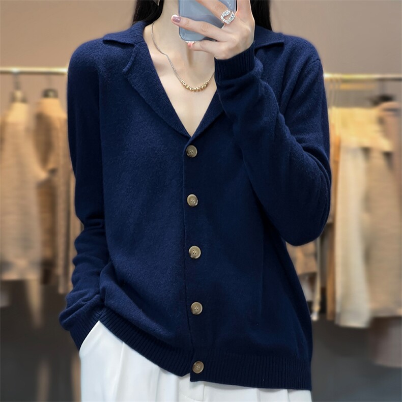 25秋冬新款纯羊毛宽松西服领开衫毛衣外套女显瘦百搭针织羊绒上衣,女装羊毛衫,邦太羊绒