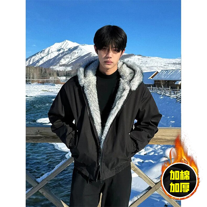 现货高品质美式高街冬季重磅狼王座山雕毛毛领棉衣男女款加厚外套，男装棉衣，电商A486