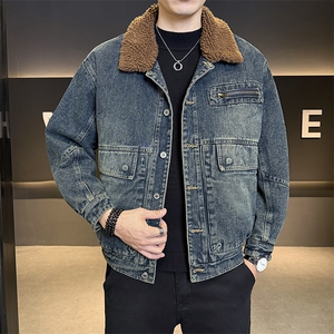 2025冬款加绒牛仔夹克男羊羔毛领加厚外套保暖上衣B317/J613/P165图片