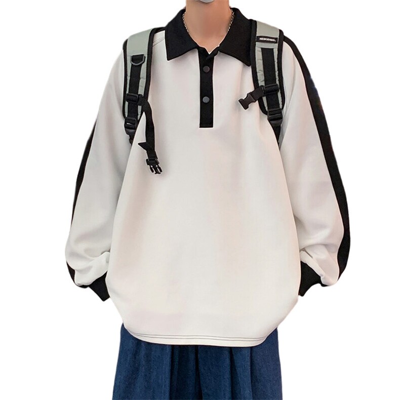 潮流宽松撞色polo领卫衣百搭休闲上衣WY2355,男装卫衣,电商A161