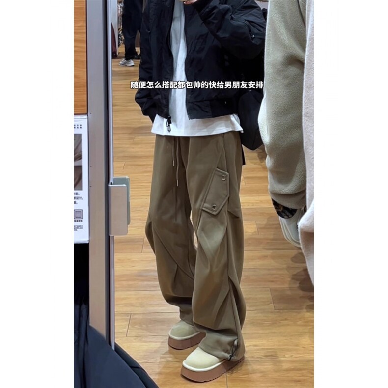 1506/Q180/P47美式重磅褶皱工装裤男宽松潮流阔腿百搭休闲长裤,男装工装外套,星座1506