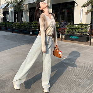 大码女装超仙遮肚子抽绳针织上衣春秋胖妹妹韩版V领长袖毛衣打底图片