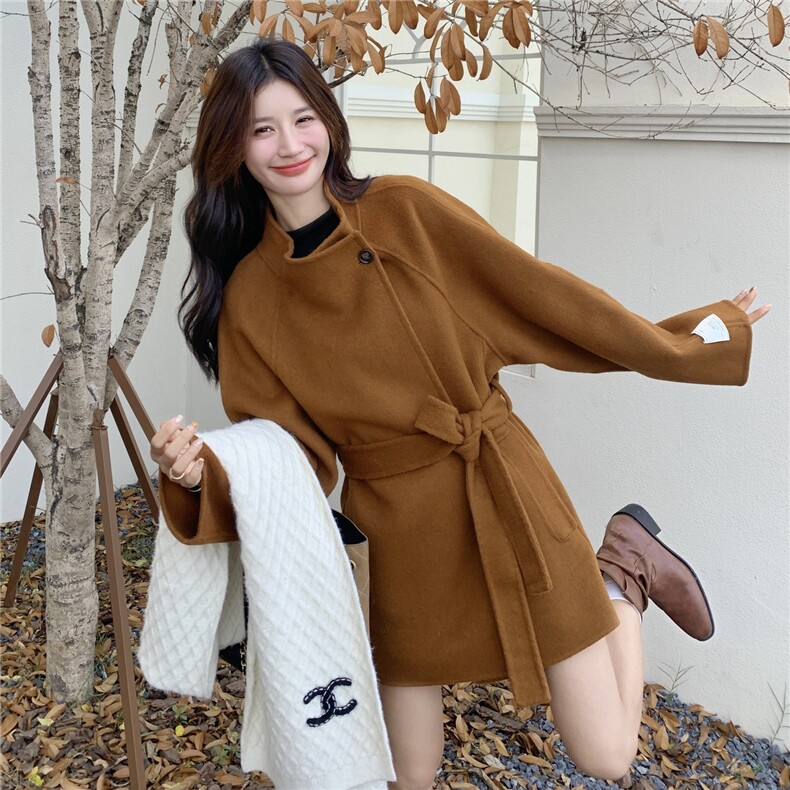 美拉德收腰气质呢子外套女2025年秋冬季新款百搭显瘦双面羊毛大衣，女装双面呢大衣，蝶眷