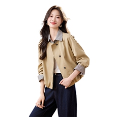 假两件条纹拼接短款风衣外套女2025秋季新款气质百搭显瘦夹克上衣，女装风衣，维一诺（1D095）
