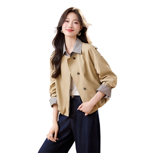 假两件条纹拼接短款风衣外套女2025秋季新款气质百搭显瘦夹克上衣图片