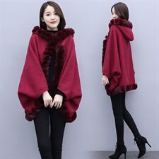 芷墨服饰冬装新款时尚加毛加厚针织斗篷外套女，女装毛呢外套，芷墨服饰