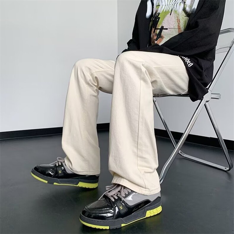 美式高街白色牛仔裤男春秋设计感微喇裤子高级感直筒裤RK1069-P43图片