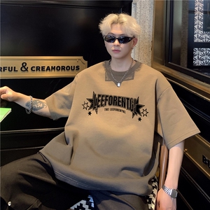 美式复古水洗潮渐变潮牌短袖T恤男女同款设计师高级感半袖P38