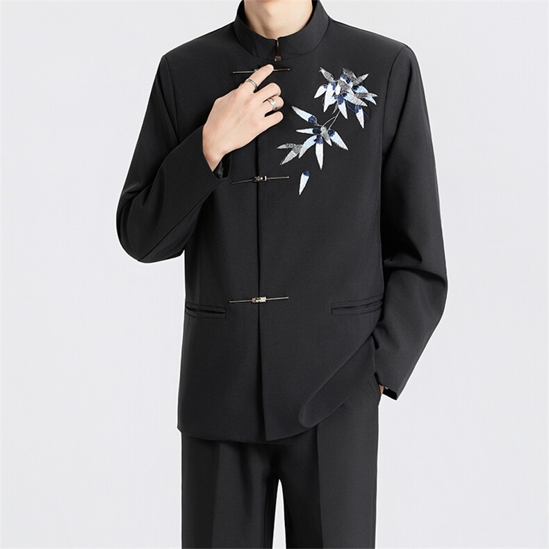 TW68-P110  新中式男士礼服订婚礼春秋西装套装立领刺绣中山装图片