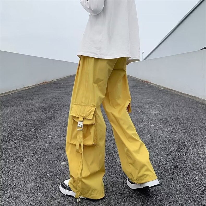 设计感工装裤女多巴胺设计感抽绳vibe裤夏季薄款宽松直筒休闲长裤,男装休闲裤,星座601-2
