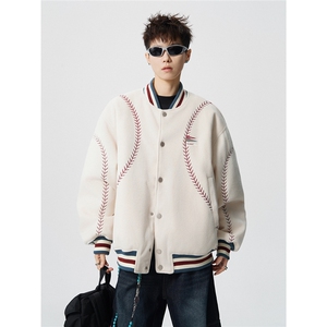 美式旗帜字母刺绣大码S-2XL夹棉聚酯纤维棒球棉衣男78156P148图片