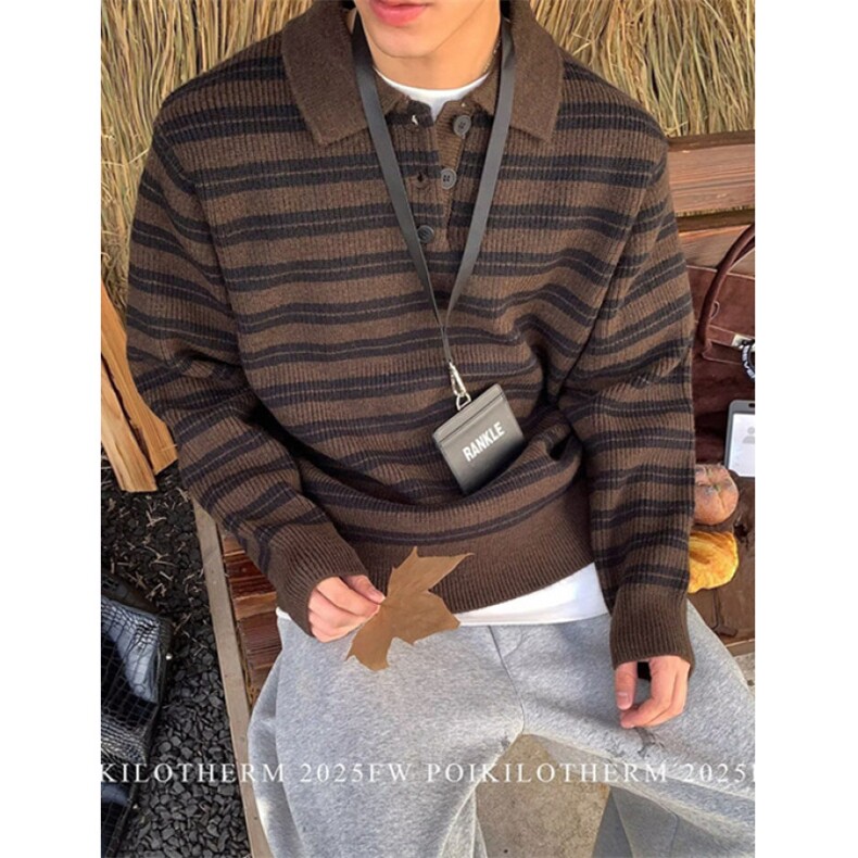 男士秋冬季套头毛衣针织衫polo翻领毛衣复古条纹上衣M7805,男装针织衫/毛衣,星座1116A（原606A-3）
