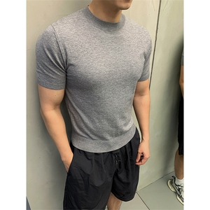 灰色针织短袖 X7160-TP4068 老钱风小领口打底衫凉感透气夏季图片