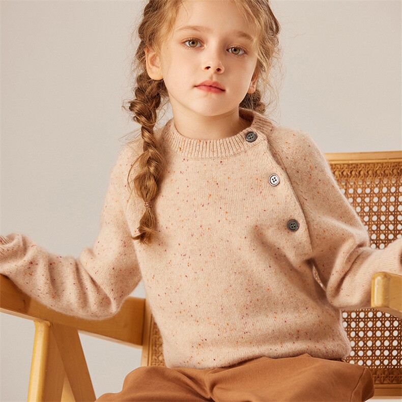 2024秋冬软糯男女童baby小山羊绒衫圆领斜肩扣针织毛衣套头上衣,童装儿童羊绒衫,旭泰羊绒