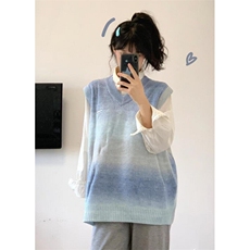渐变鹿毛绒针织马甲男女春秋季宽松百搭V领背心情侣毛衣M6502，男装背心/马甲，星座1116A（原606A-3）