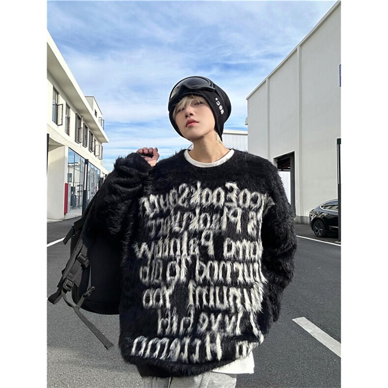 潮牌美式水貂绒毛衣男款秋冬季街头宽松慵懒风针织衫M1626-P52,男装针织衫/毛衣,星座512-4