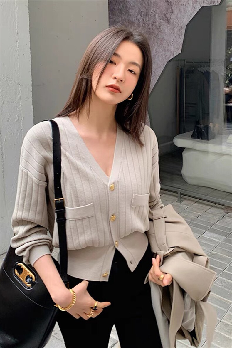 时尚百搭女士羊毛衫V领宽松显瘦开衫外套,女装羊毛衫,泰沅羊绒