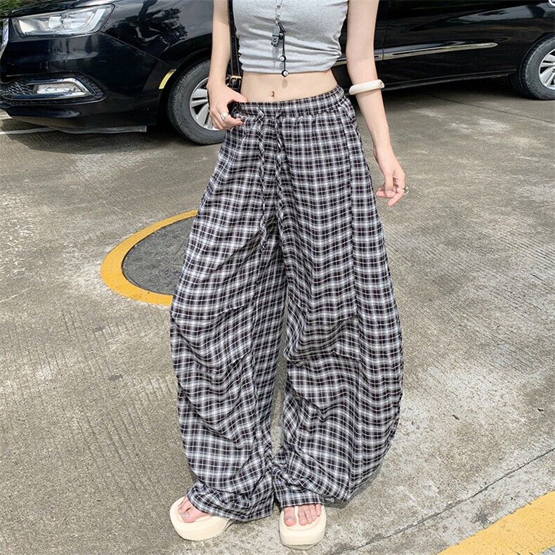 黑白格子休闲弯刀裤男女2026新款夏季薄款宽松阔腿慵懒YD9030-P65,男装休闲裤,星座509
