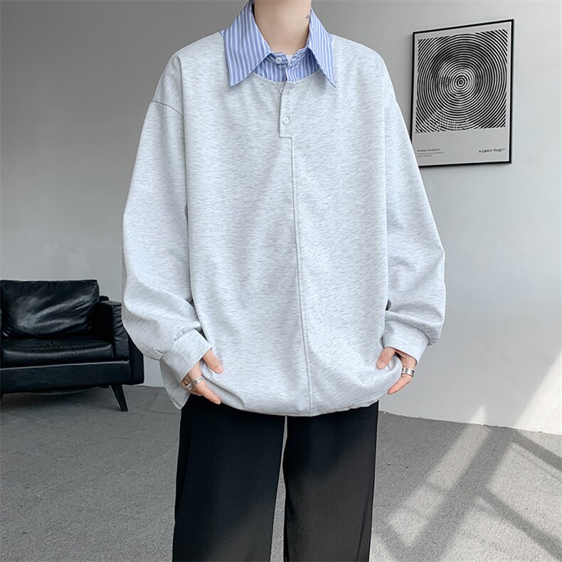 【深度库存在仓】WY5505-P35特控68大码假两件衬衫领休闲卫衣,男装衬衫,电商D232