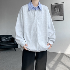 【深度库存在仓】WY5505-P35特控68大码假两件衬衫领休闲卫衣，男装衬衫，电商D232
