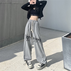 X090-P50 印花直筒长裤男女款宽松街头嘻哈情侣百搭图片