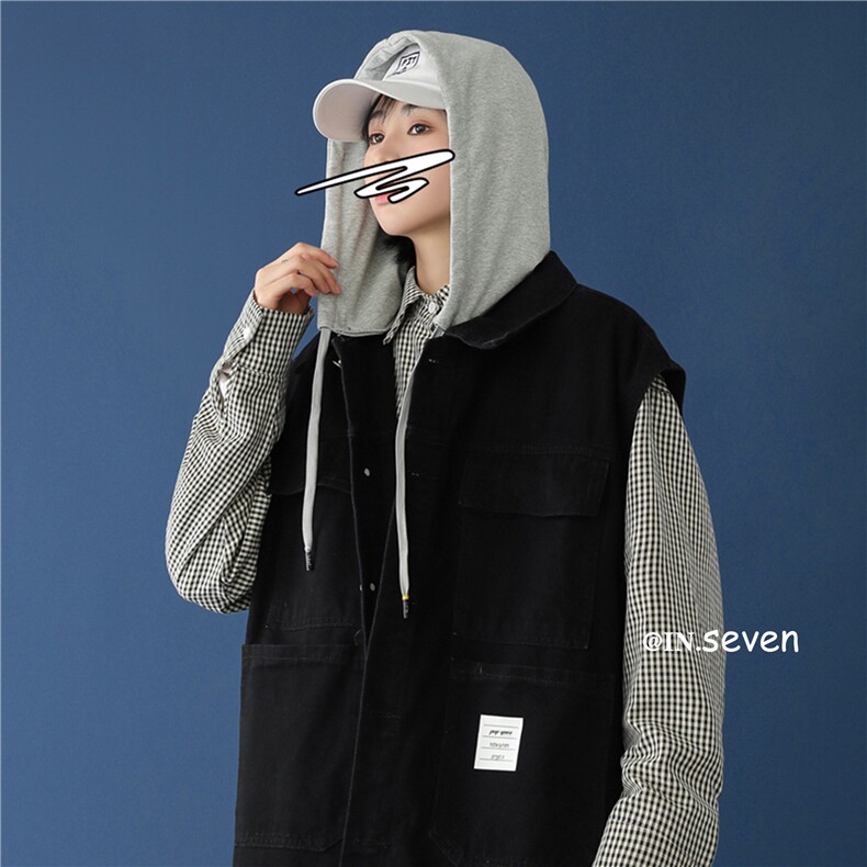MJ215-p58-限价78牛仔马甲中性连帽工装ins港风无袖潮牌秋季休闲,男装工装外套,星座116