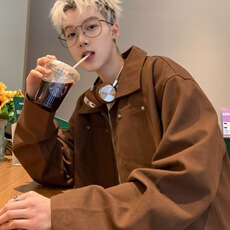 美式复古外套男春秋款痞帅高级感双面穿高中生青少年翻领休闲夹克，男装夹克，星座218-1（原230）
